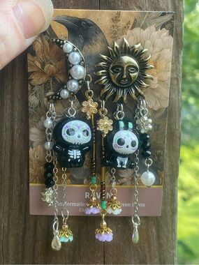 Day of the Dead Skelly Charm Earrings Hand Crafted
